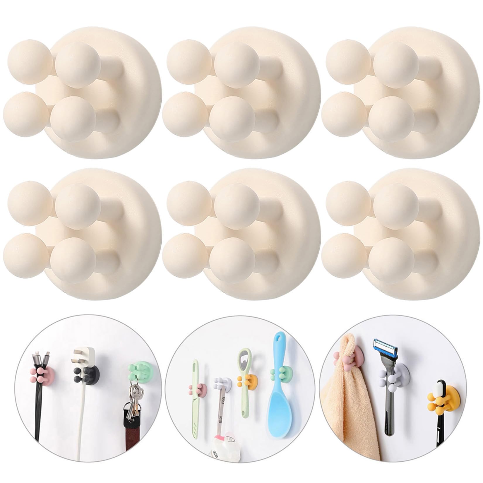 iBetterLife Self-adhesive Silicone Hook Holders - 6Pcs Mounted to Wall for Clipping Hanging Toothbrush Razor Towel Key Plug Cable, Utility Holders for Kitchen Bathroom Home Office Dorm Room Essentials