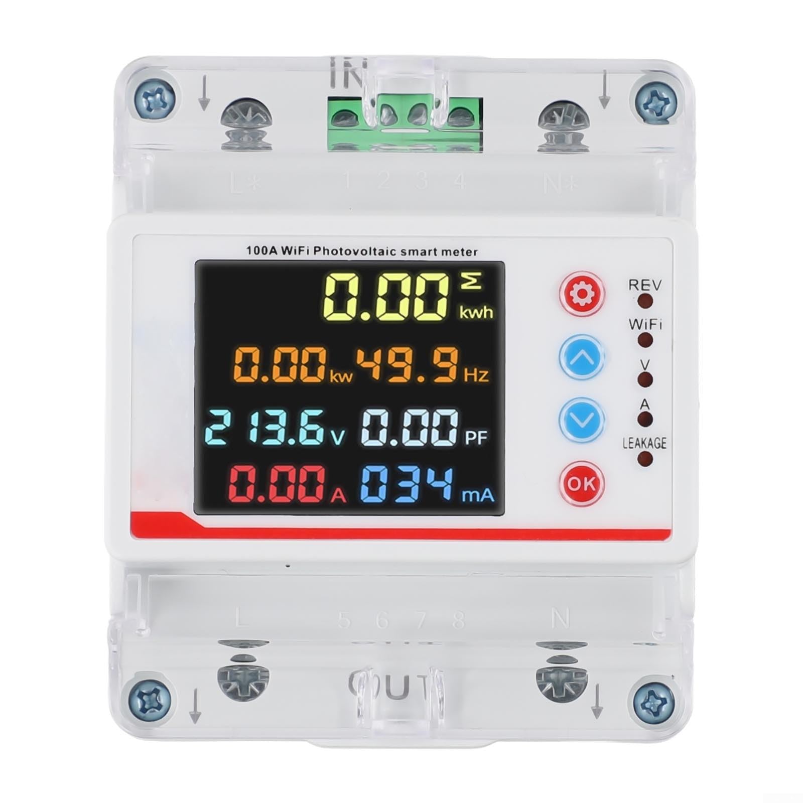 Contador eléctrico monofásico 100 A para aplicación Tuya, interruptor inteligente PV WiFi con 10 funciones de protección, pantalla LCD, gris, 220 V