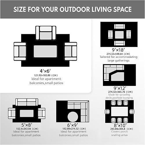 Miniatura 6 de wikiwiki - Tapete reversible e impermeables para exteriores e interiores, de plástico tejido para patio, terraza, balcón, piscina, casa rodante,