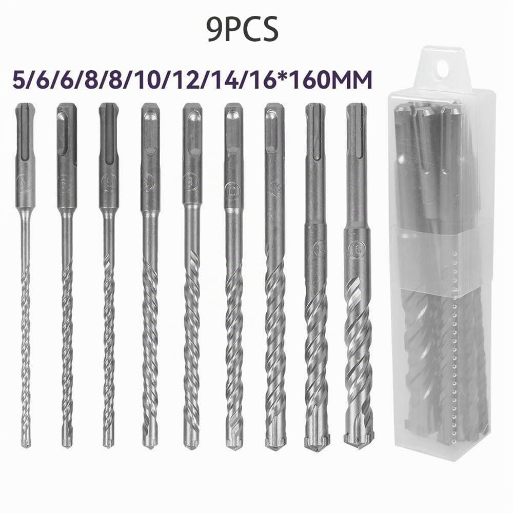 Perceuse 9 pièces SDS Plus jeu de forets pour mur en béton bloc de briques maçonnerie scie trépan marteau électrique forets 5 6 6 8 8 10 12 14 16 x 160 mm