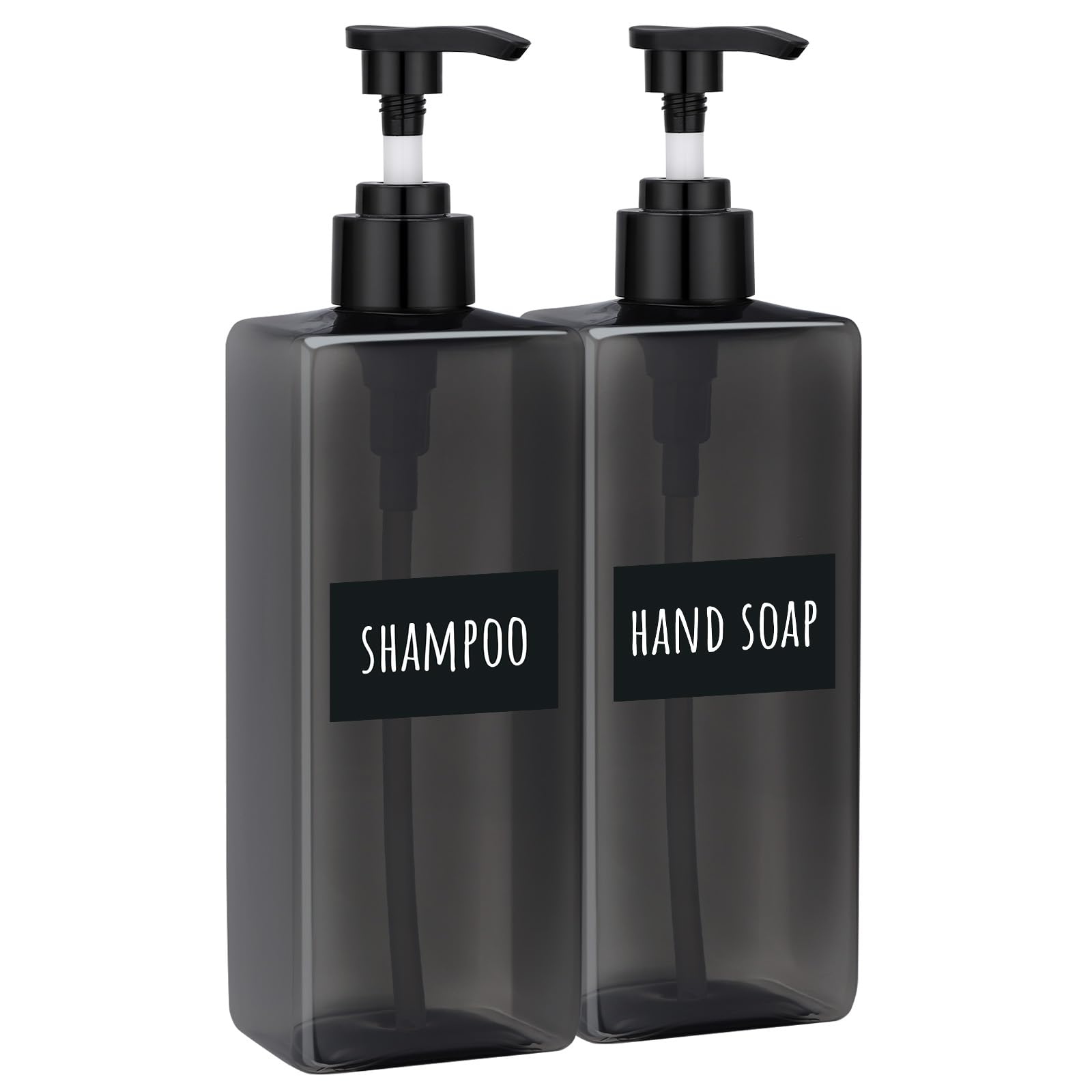 Segbeauty 16.9oz Shampoo Container, 3pcs Pump Press Dispenser with Labels, 500ml Empty Plastic Refillable Lotion Body Soap Liquid Kitchen Soap Dispensers, Gray Bathroom Shower Containers for Women