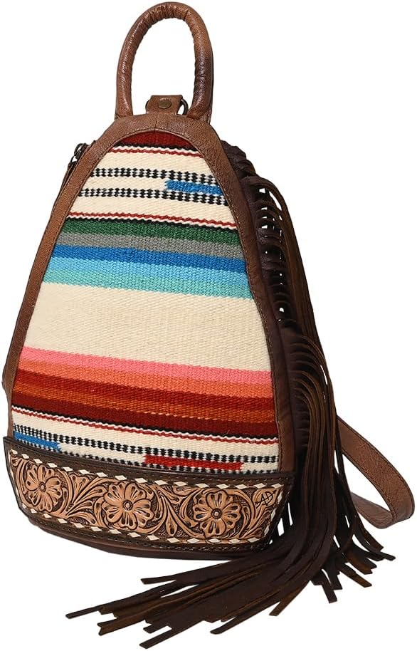 American Darling Western Leather Sling Bag with Fringes, Hair-On Cowhide & Saddle Blanket – Handcrafted, Stylish & Durable, Perfect for Everyday Use