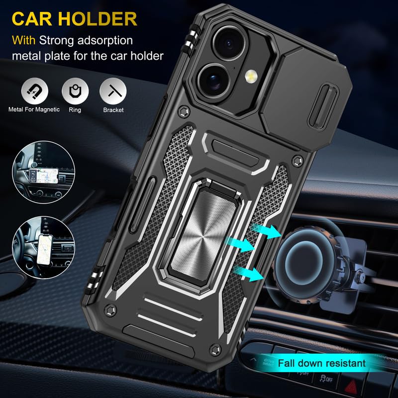 Image of Slide Camera Cover with Ring Holder Mobile Phone Back Cover for iPhone 17 - Black