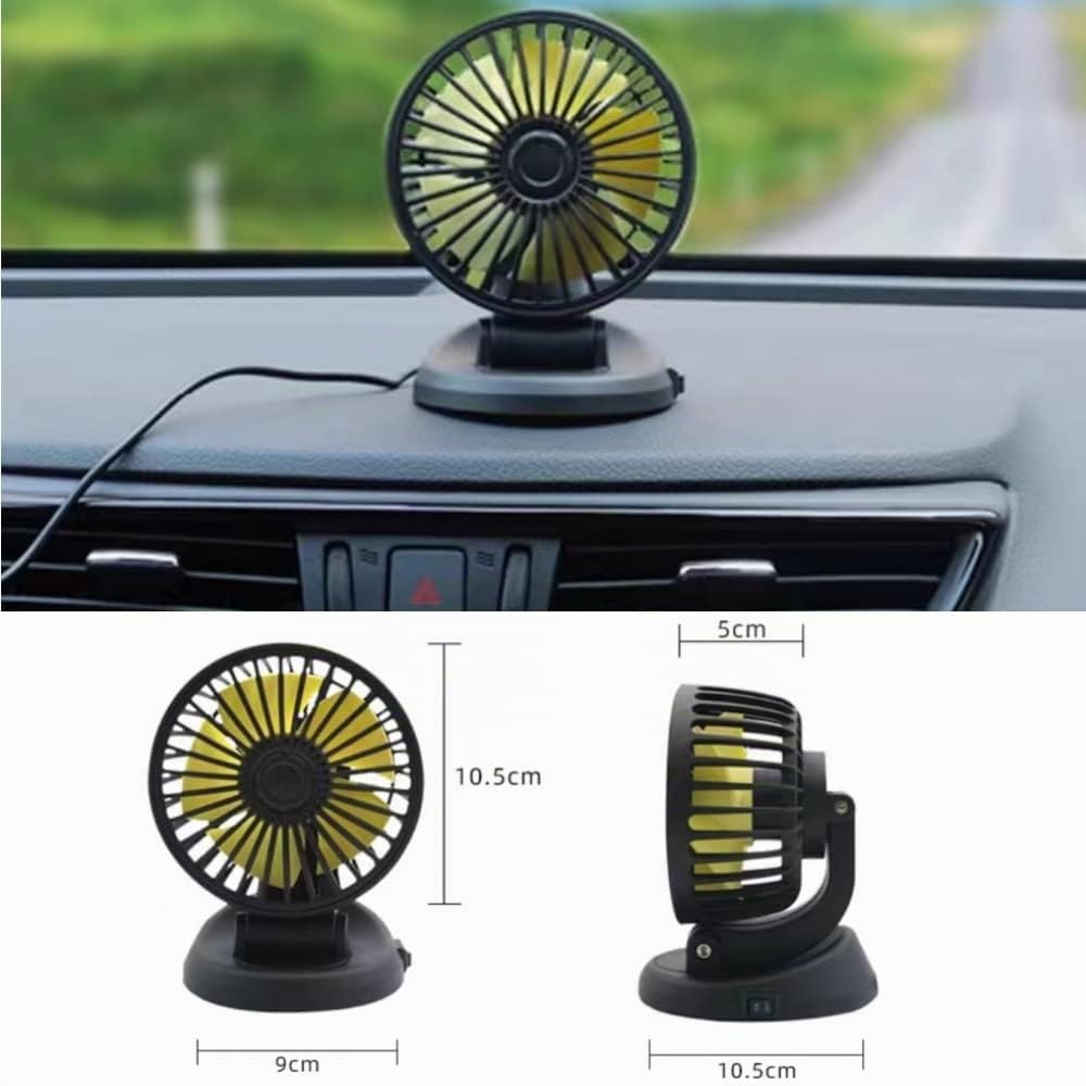 Ventilateur de Voiture, Ventilateur de Voiture 12V 360° Rotatif avec Allume-Cigare, Ventilateur de Refroidissement pour Tableau de Bord, Mini Ventilateur de Table, Ventilateur avec Ventouse