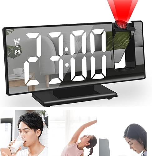 Miniatura 6 de Projection Alarm Clock, Digital Clock Large Display, Multifunction Digital Alarm Clock, Dual Projection Alarm Clock with 8 Inch LED Screen, Modern