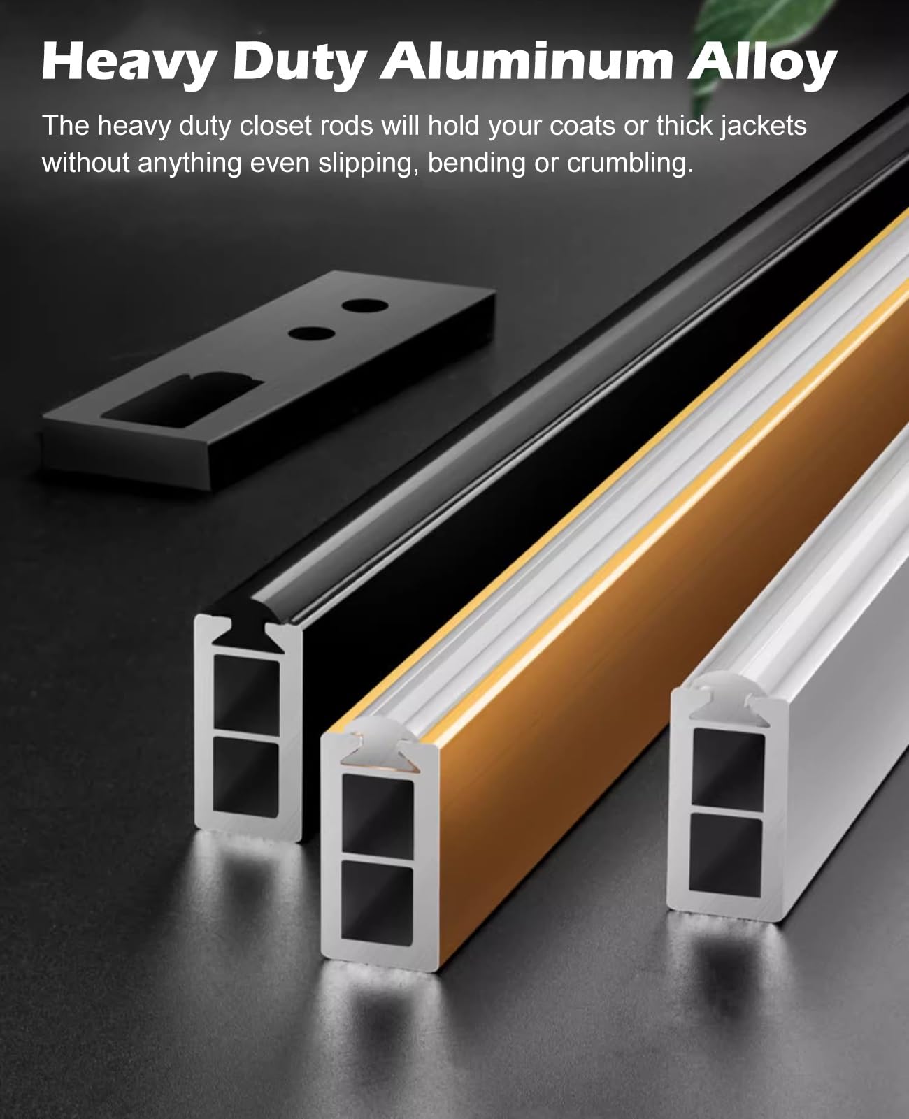 Drążek do wieszania ubrań, Oszczędzający miejsce drążek na ubrania, ze stopu aluminium, w zestawie uchwyty(75cm(29 1/2"))