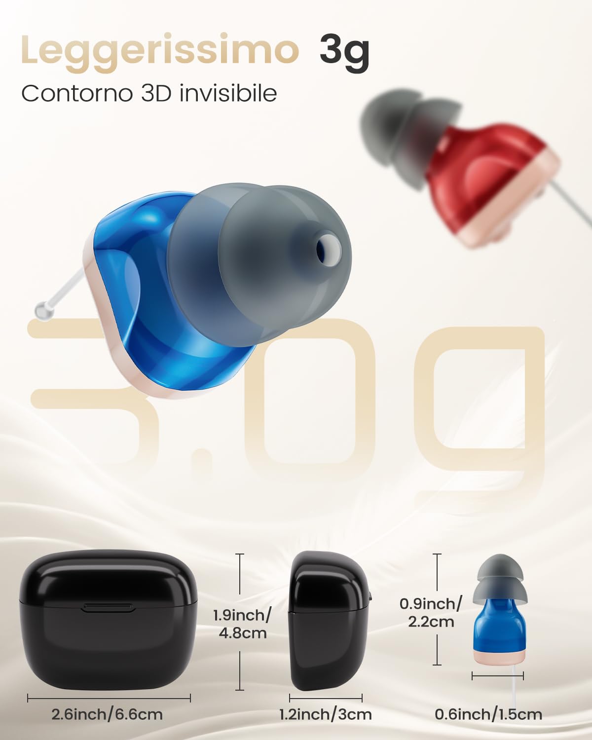 Dispositivo Auricolare Digitale Invisibile per Adulti, Custodia di Ricarica con Display LED, 18 Ore di Autonomia, Design Quasi Invisibile, Dispositivo per l'udito per Anziani,36 Ore Totali e Custodia