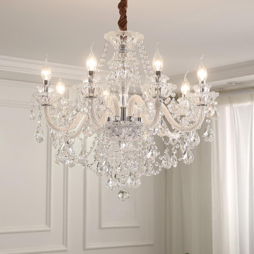 Lustre en cristal blanc à 6 lumières style campagne française pour salon