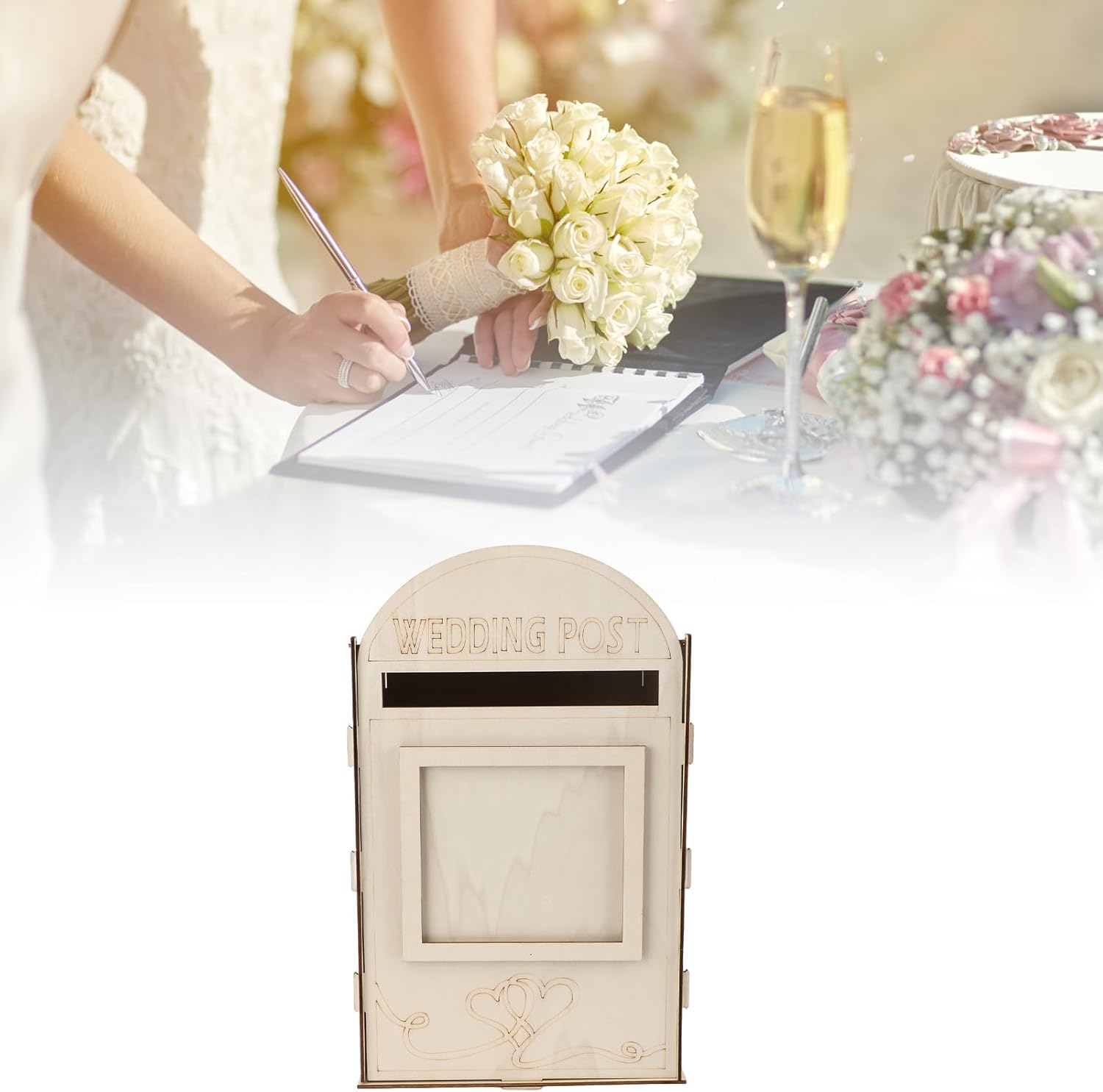 Handmade Wooden Wedding Mailbox Post x with Lock, Retro Wood Card x for Wedding Reception Decorations, Great for Weddings and Parties (JM01617)