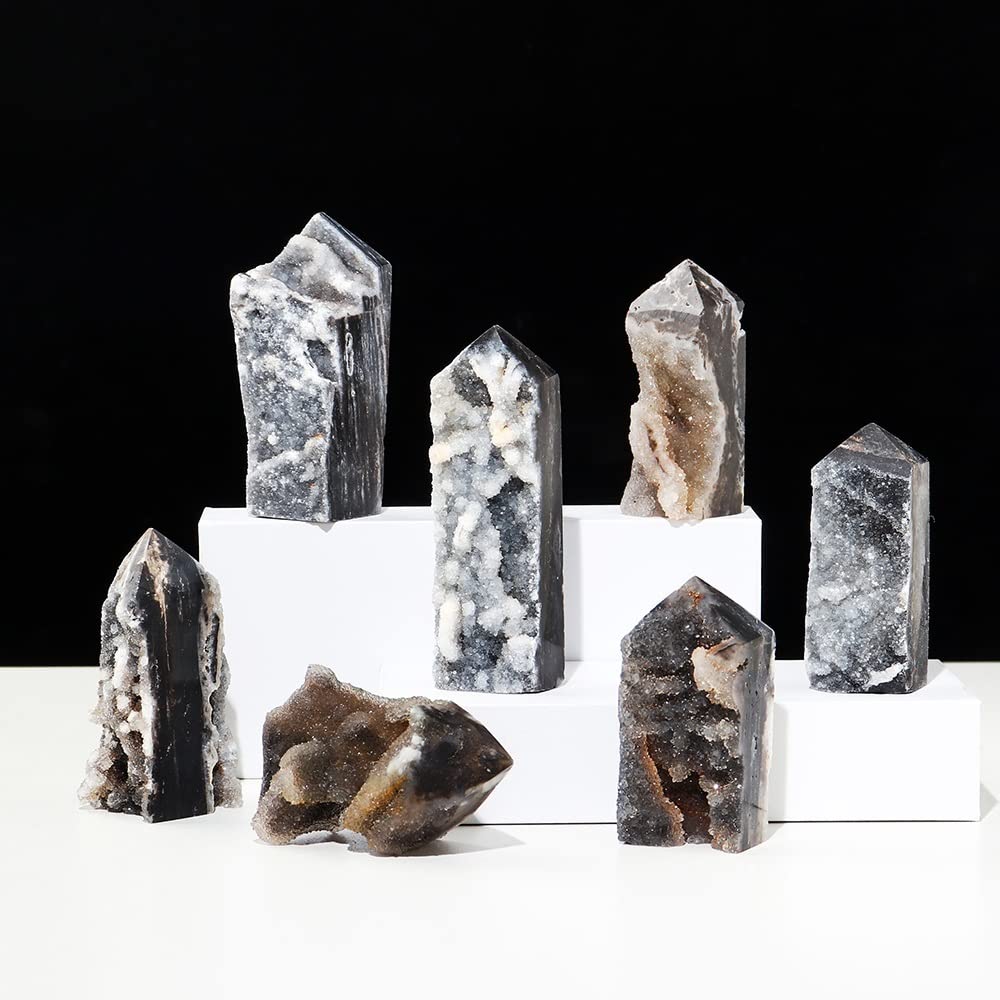 Amazon.co.jp: 1pc 閃亜鉛鉱ポイントタワー天然水晶黒スパークリング石
