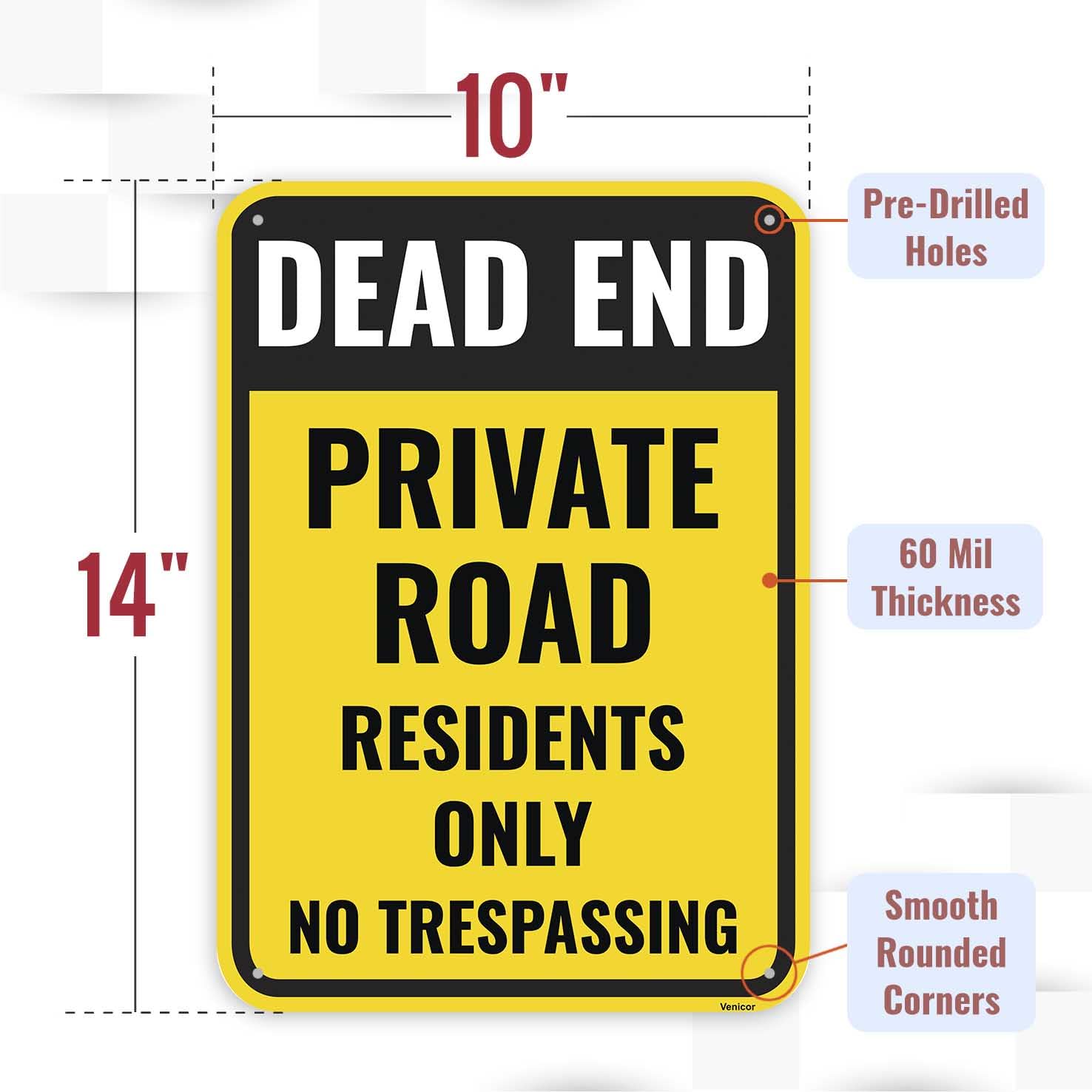 1PC Private Road Residents Only Sign, 14 x 10 Inches - Aluminum - Dead End No Trespassing — Amazon image 2