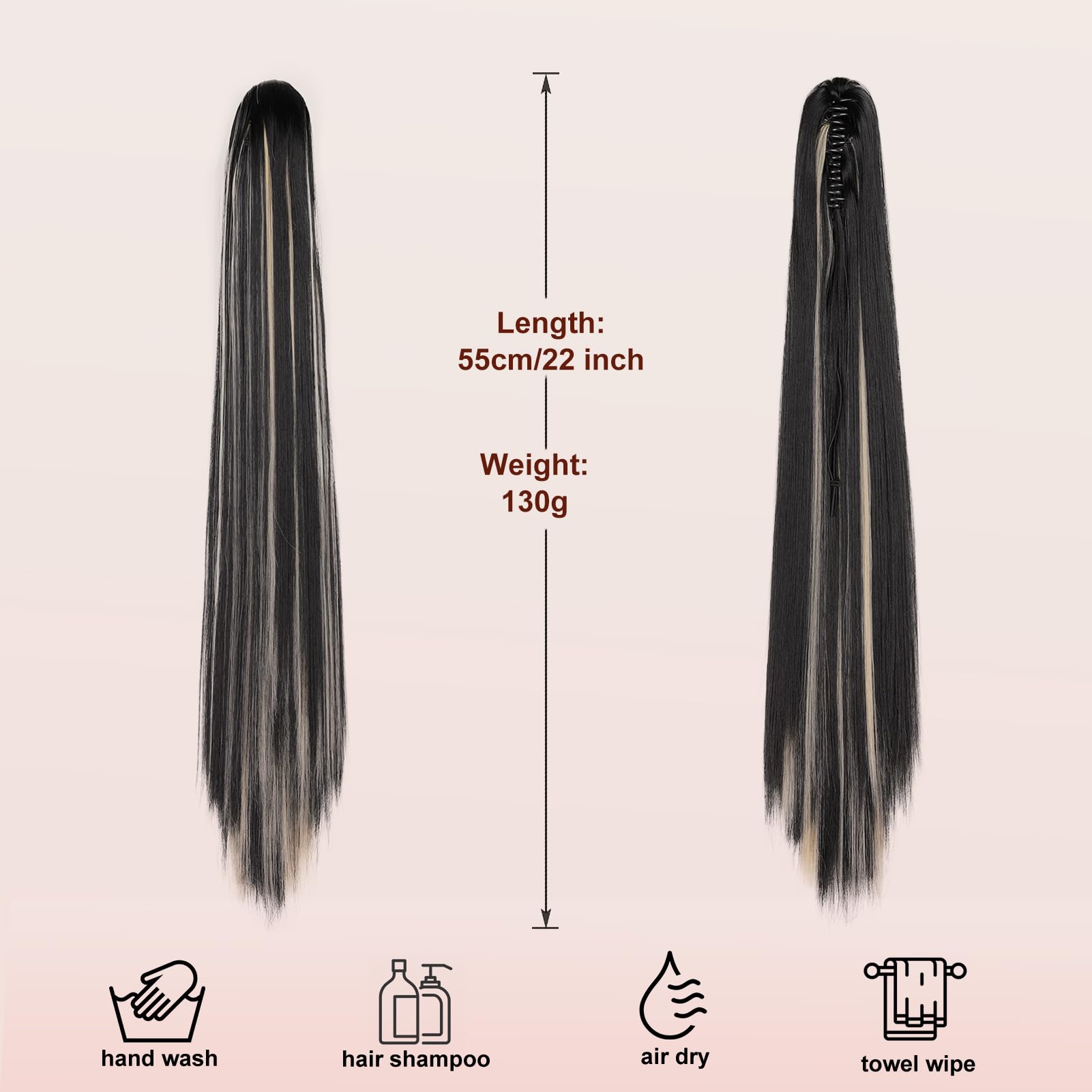 Dcbaboo 22inch Claw Clip in Ponytail Hair Extensions, Synthetic, Straight & Wavy, Natural, One Piece, 130g - Image 3