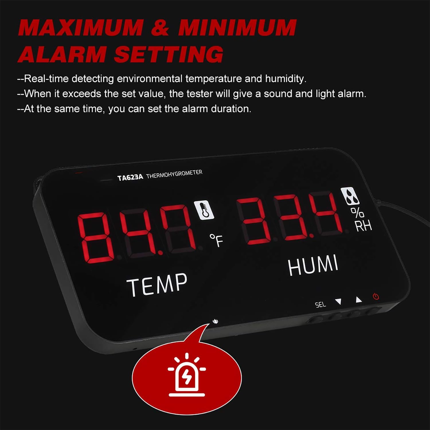 TsoLay Termoigrometro Digitale, Misuratore di Temperatura Intelligente -20℃-80℃ (-4℉-176℉) con Sonda Esterna da 5 M, Display Digitale a Tubo Singolo da 1,8", per Uso Agricolo Industriale