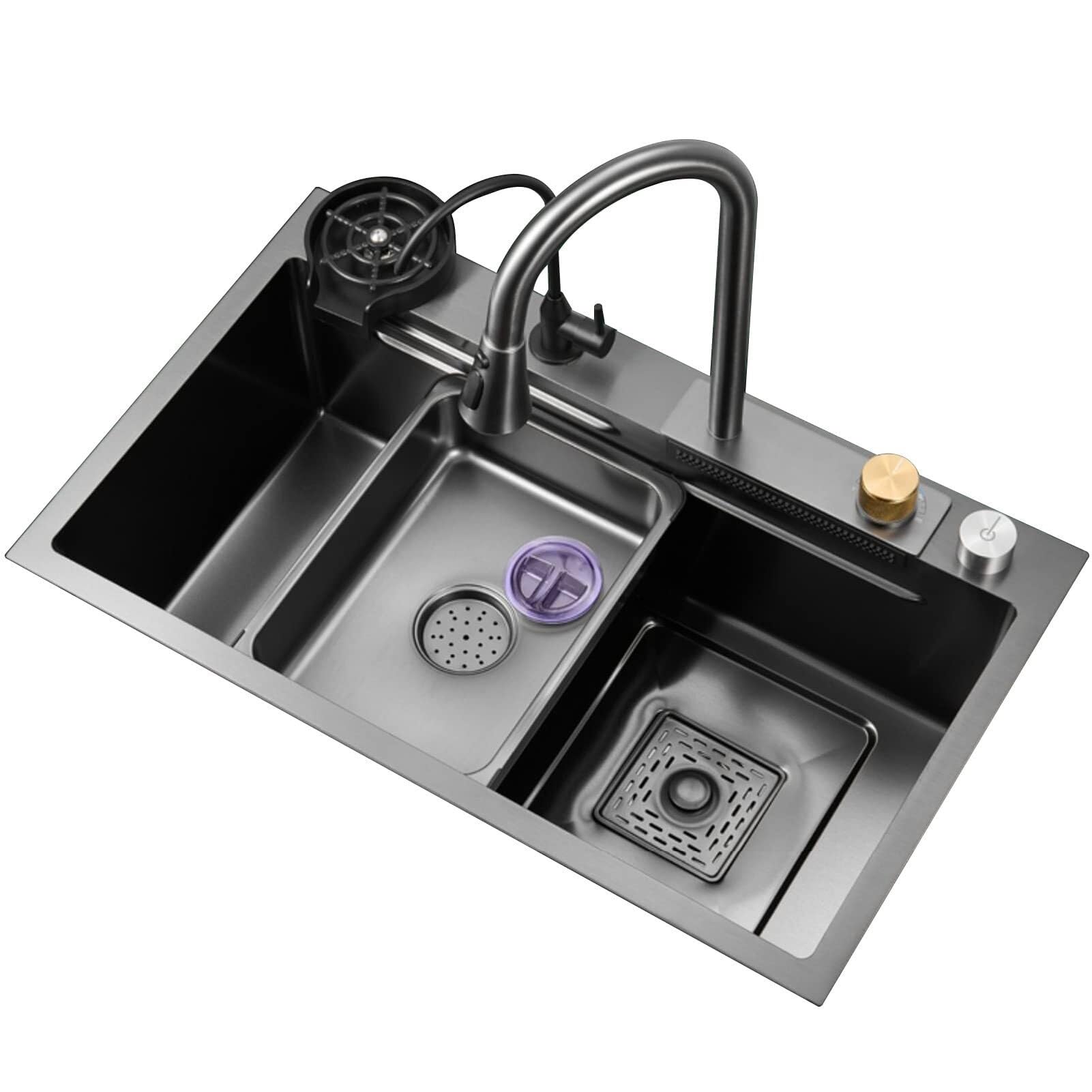 Évier de cuisine cascade gris pistolet en inox 304 multifonction 72cm