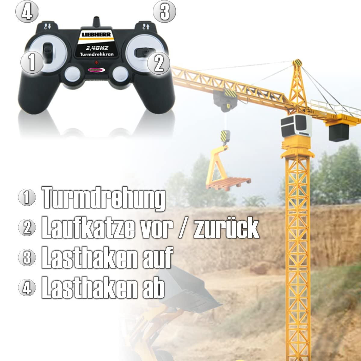 JAMARA Liebherr Turmdrehkran Baustellenfahrzeug 1:20 ferngesteuert 2,4 GHz offiziell lizenziert (Liebherr Turmdrehkran)