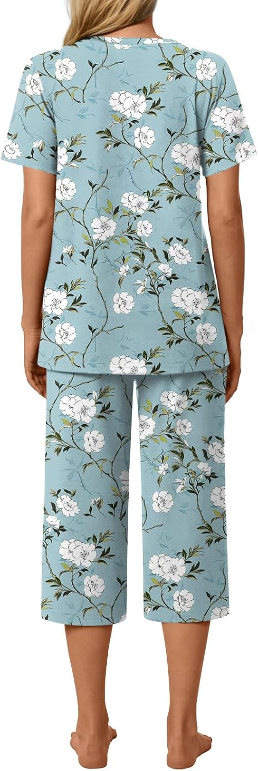 syoss Womens Pajamas Set 2 Piece Pj Sets Summer Loungewear Soft Capri Sleepwear With Pockets - Image 3