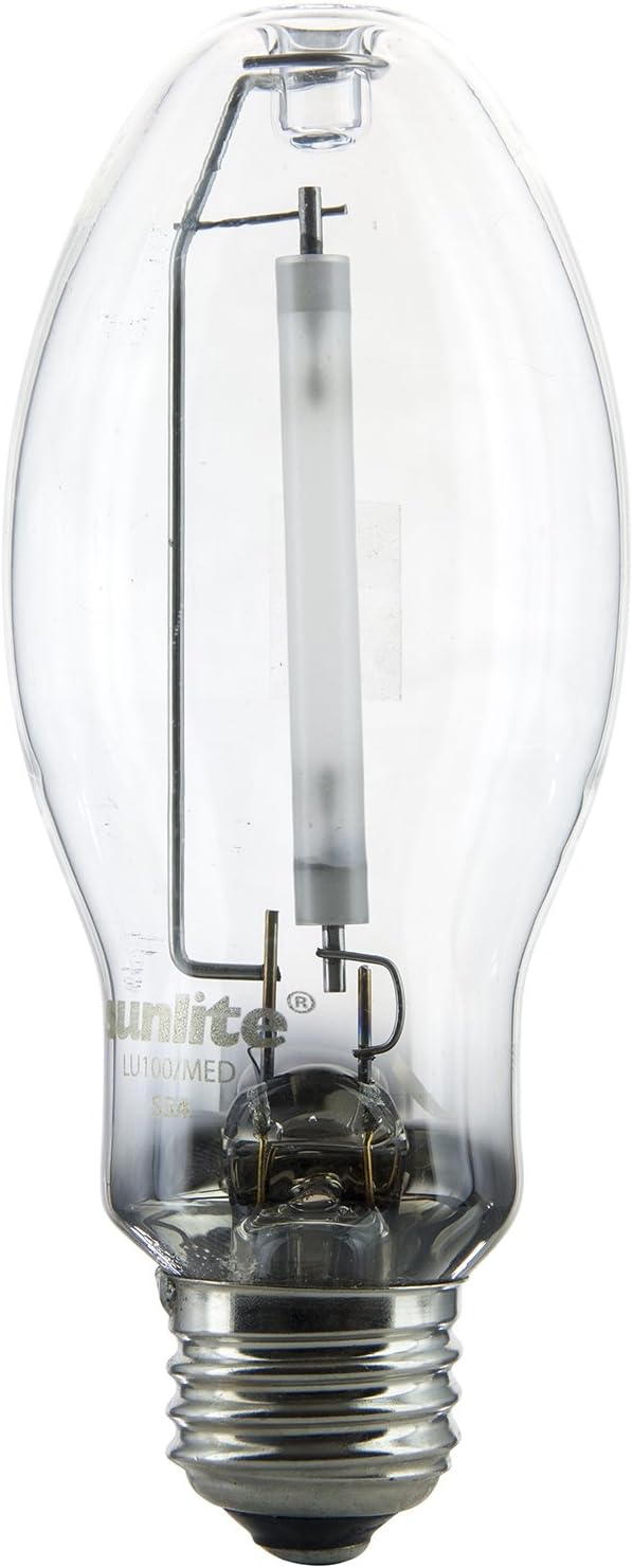 Sunlite 03615-SU LU100/MED High Pressure Sodium Light Bulb, 100 Watts, ED17/MED, Medium Base (E26), ANSI Code S55, 8500 Lumen, 20000 Life Hours, Clear, 2100K