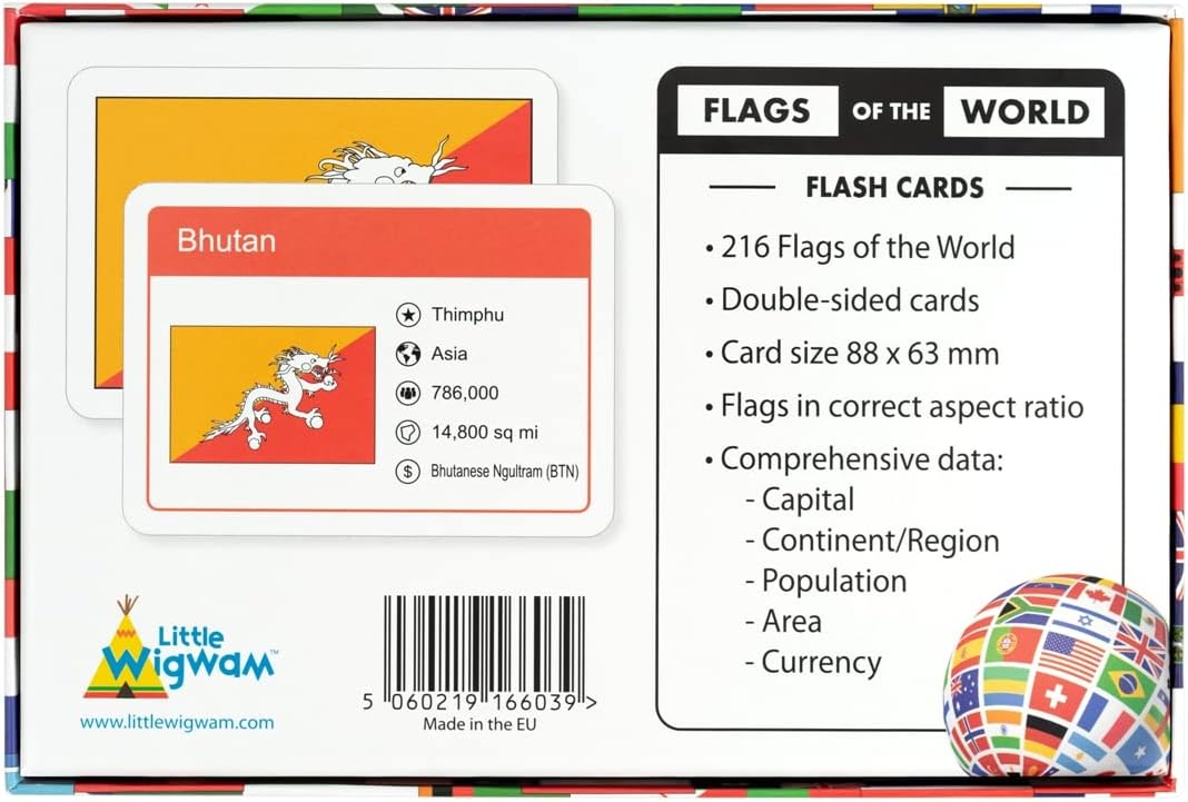 Little Wigwam Flags of The World Flash Cards - Set of 216 Flags + Country Information