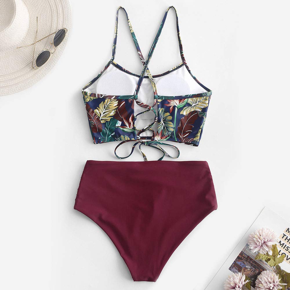 ZAFUL Tankini Set con Relleno Estampado Tirantes Anudados Braguita Talle Alto para Mujer 2019