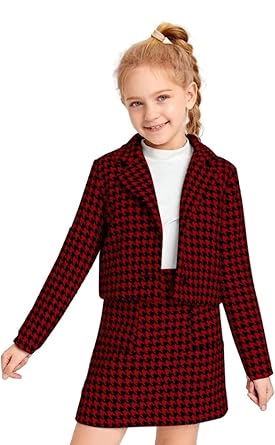 La3mine Checked Houndstooth Tunic Jacket,Inner & Bonnie Mini Skirt for Girls
