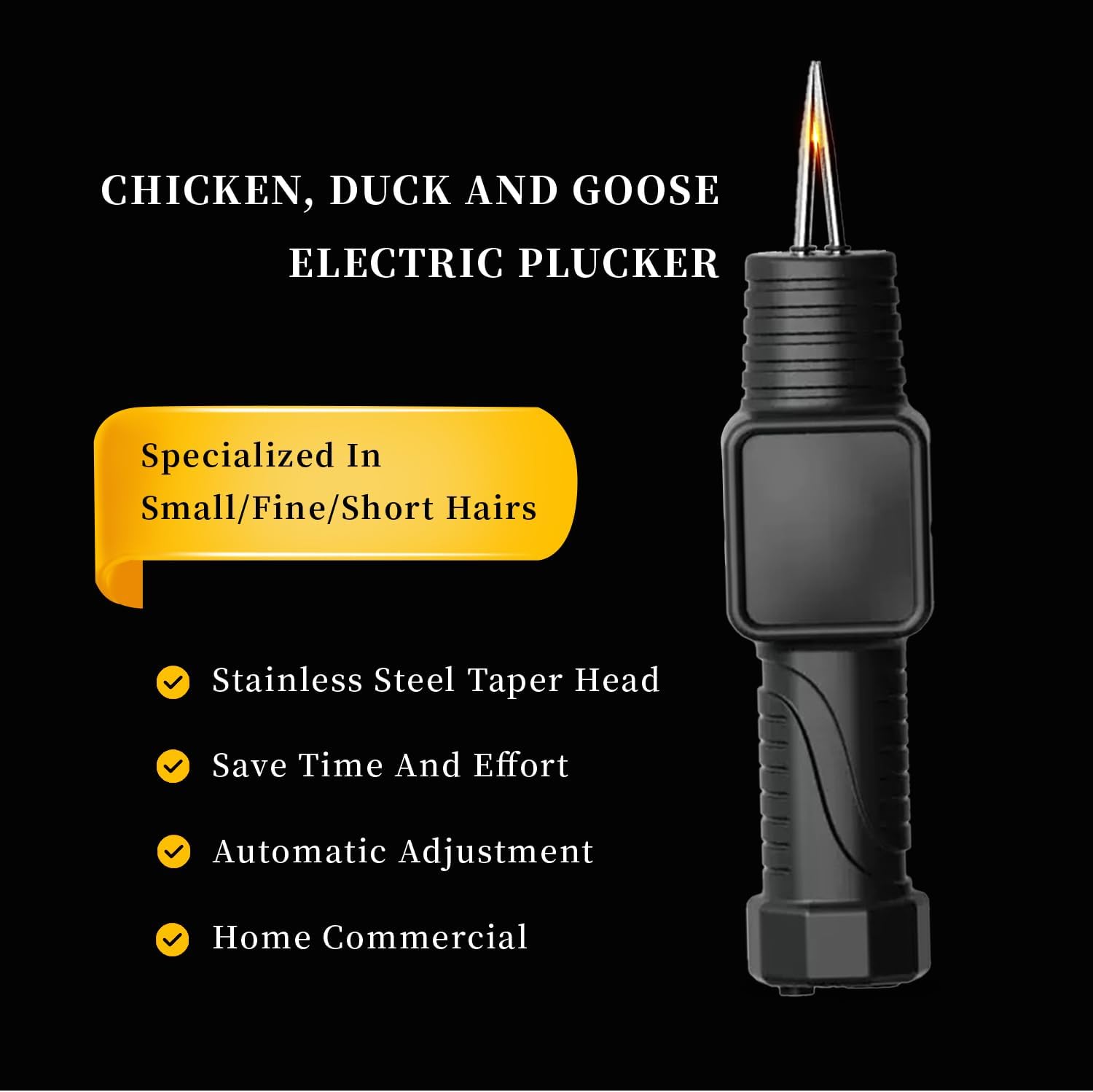 Chicken Plucker Machine，Chicken Feather Plucker | Handheld Poultry Feather Remover for Chicken, Duck, Turkey & Goose | Stainless Steel Cone Head（Black）