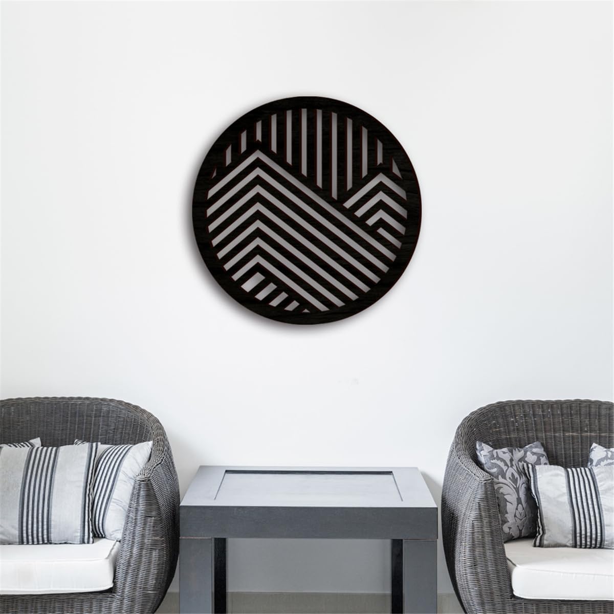 Wooden Hollow Round Wall Sticker, Wooden Carved Round Applique Wood Circle Wall Decorative Decal, Round Wooden Hollow Wall Art Decor for Living Room Bedroom Office Home Wall Decoration (Black)