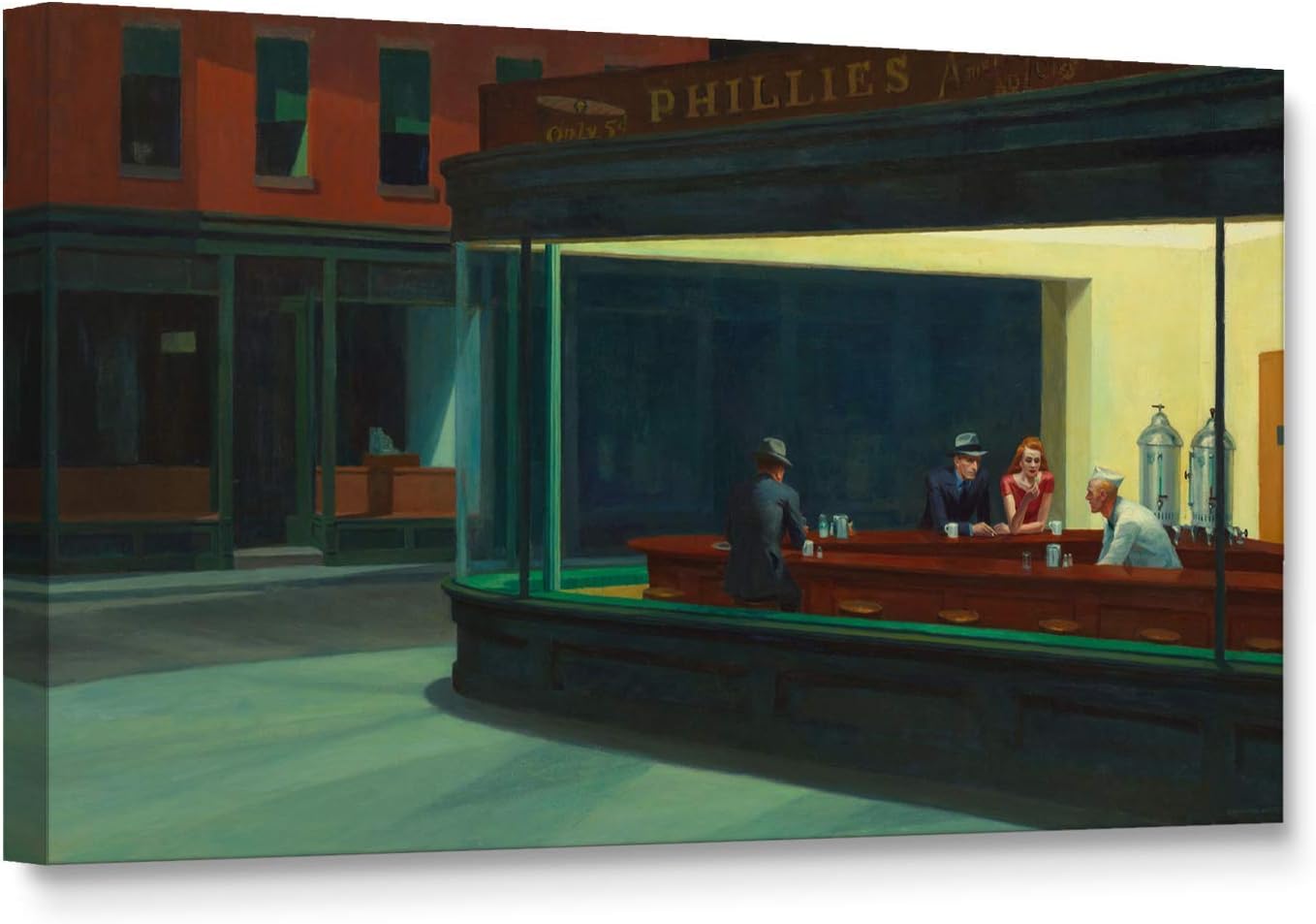 Niwo ART - Nighthawks, World's Most Famous Paintings Series, Canvas Wall Art Home Decor, Gallery Wrapped, Stretched, Framed Ready to Hang (24"x12"x3/4")