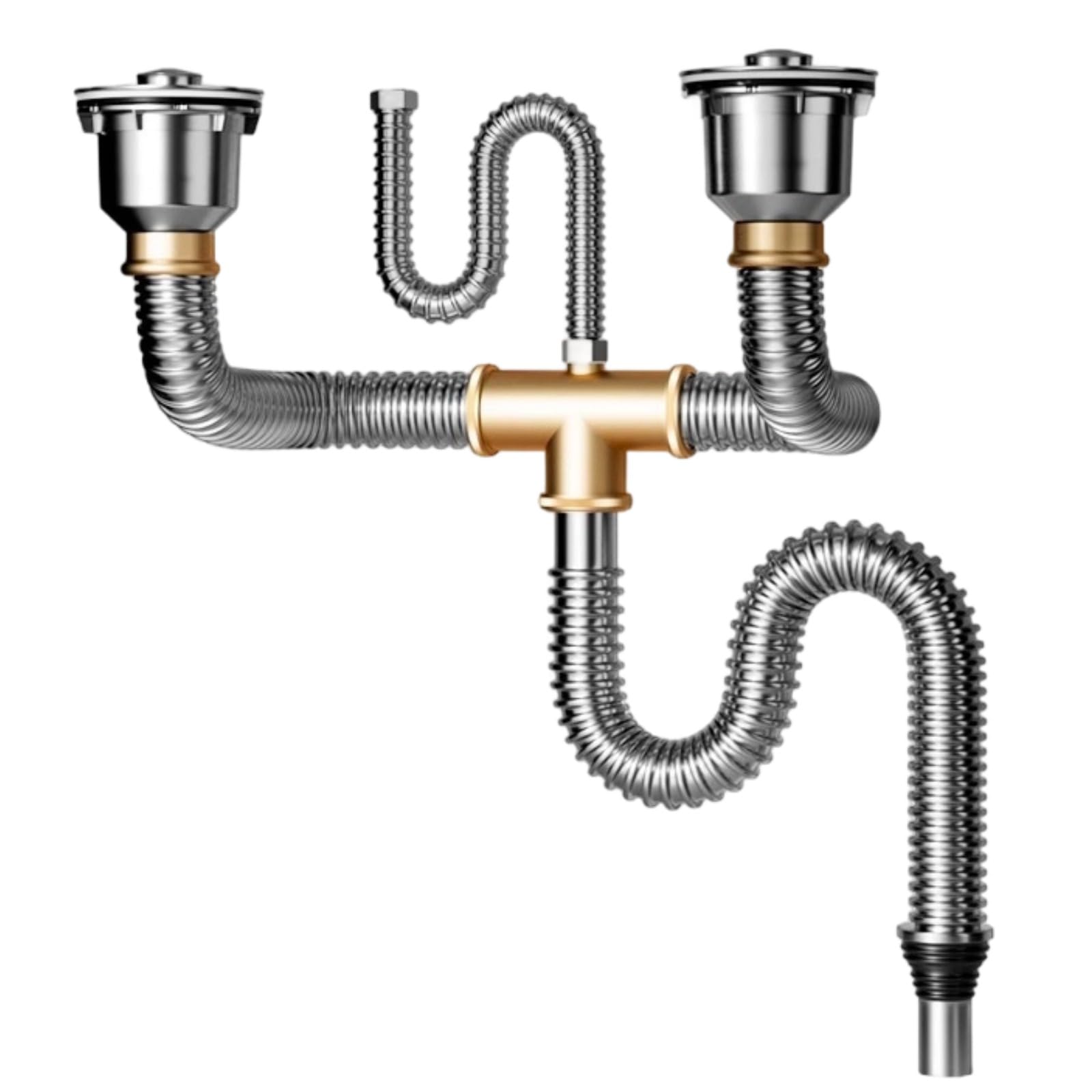 Set per lavello da cucina in acciaio inossidabile 304, doppio tubo di scarico per lavello da cucina, tappo anti-odore, tubo di troppopieno, tubo di coda da 80 cm, montaggio semplice