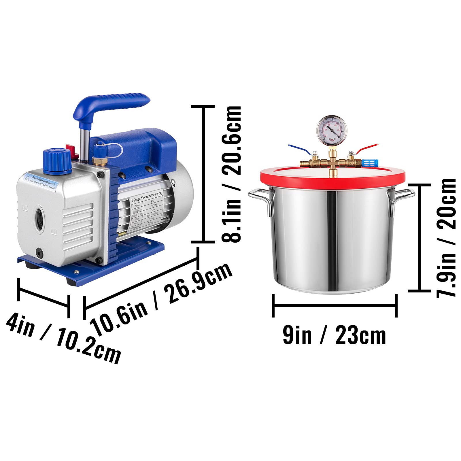 Mophorn Vacuum Chamber 7.6L with Lid Made Of Hardened Acrylic, 3CFM