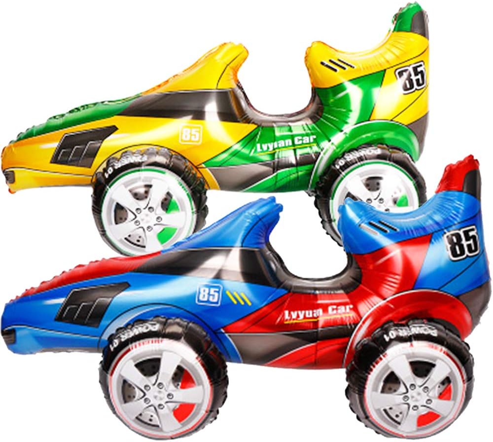 2 Vehicles Race Car Foil Mylar Balloons, 28'' Double-Sided Racing Car Balloons Party Favors Decorations Supplies for Baby Boys Birthday Shower Party Decorations