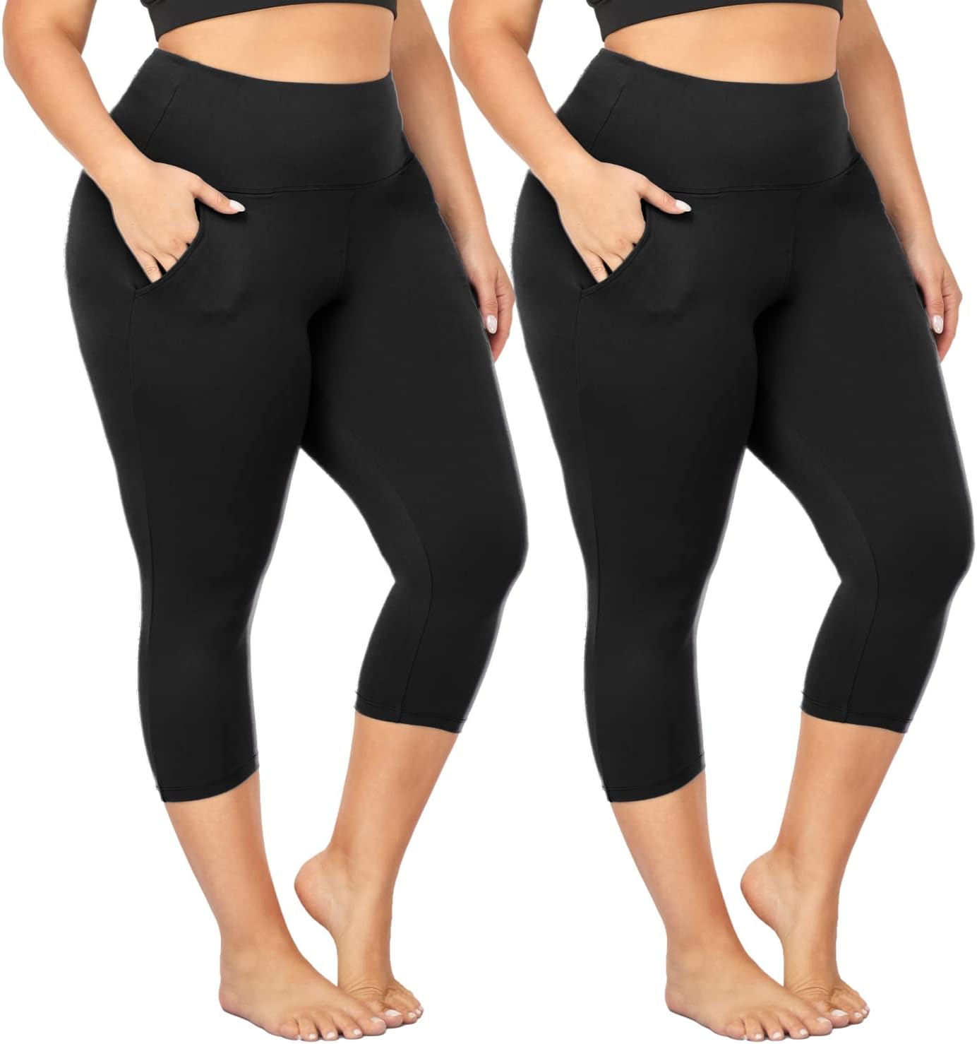 2 Pack Plus Size Capri Leggings for Curvy Women -1X-4X High Waisted Tummy Control&Soft Yoga Workout Gym Tights Pants