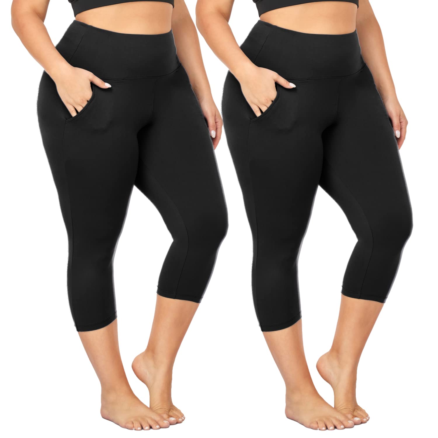 2 Pack Plus Size Capri Leggings for Curvy Women -1X-4X High Waisted Tummy Control&Soft Yoga Workout Gym Tights Pants
