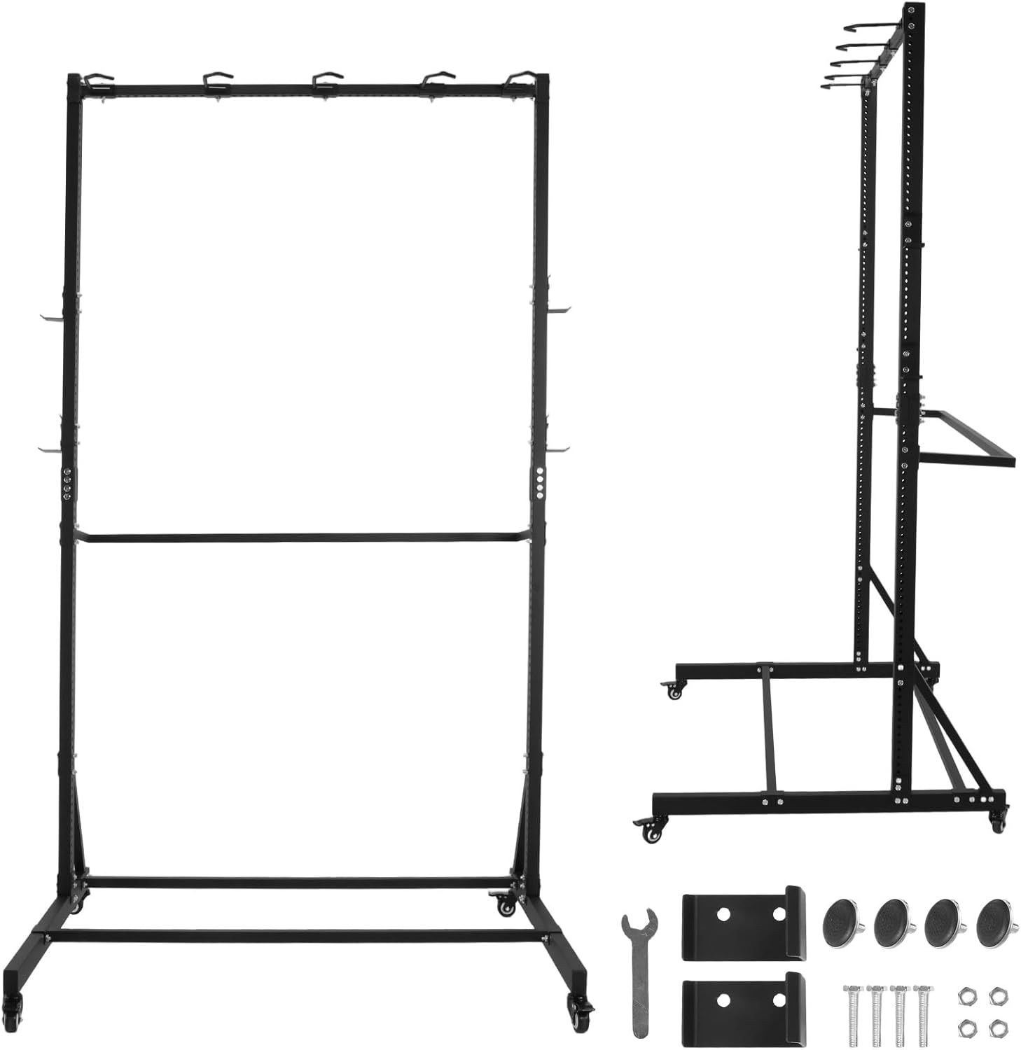 Mobile Freestanding Vertical Bike Rack with Locking Casters & 6 Hooks Storage Vertical Bike Storage Stand Holds Up To 5 Bikes Height Adjustable for Garage Basement & Home