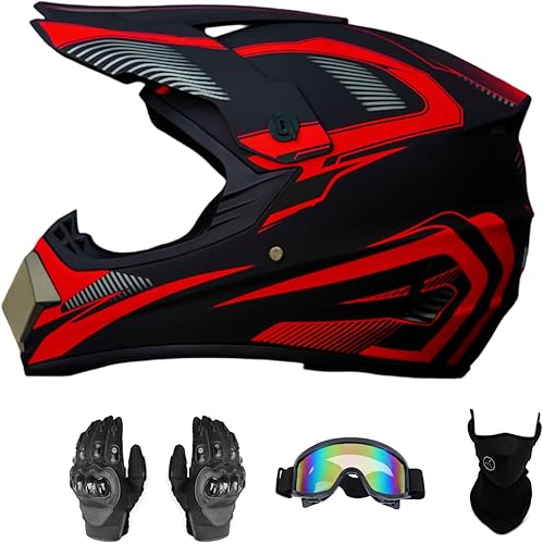 Casco Integral de Motocicleta de Dirt Bike con Guantes, Gafas, Máscara para Adultos y Jóvenes Unisex - Aprobado DOT  FMVSS 218
