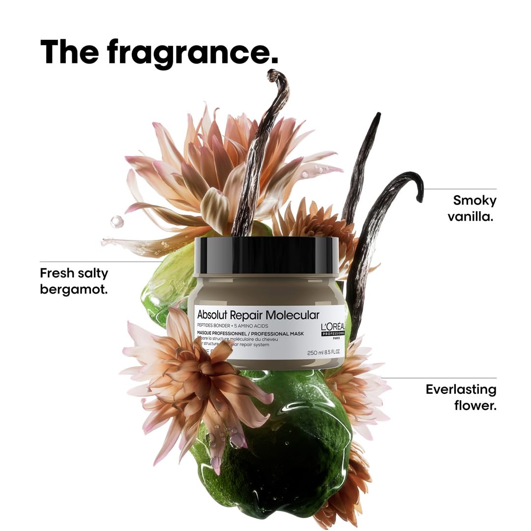 L'Oréal Professionnel Absolut Repair Molecular Deep Repair Maschera riparatrice per capelli danneggiati | Ripara fino a 2 anni di danni in 1 uso | Maschera professionale per capelli con 2% peptidi