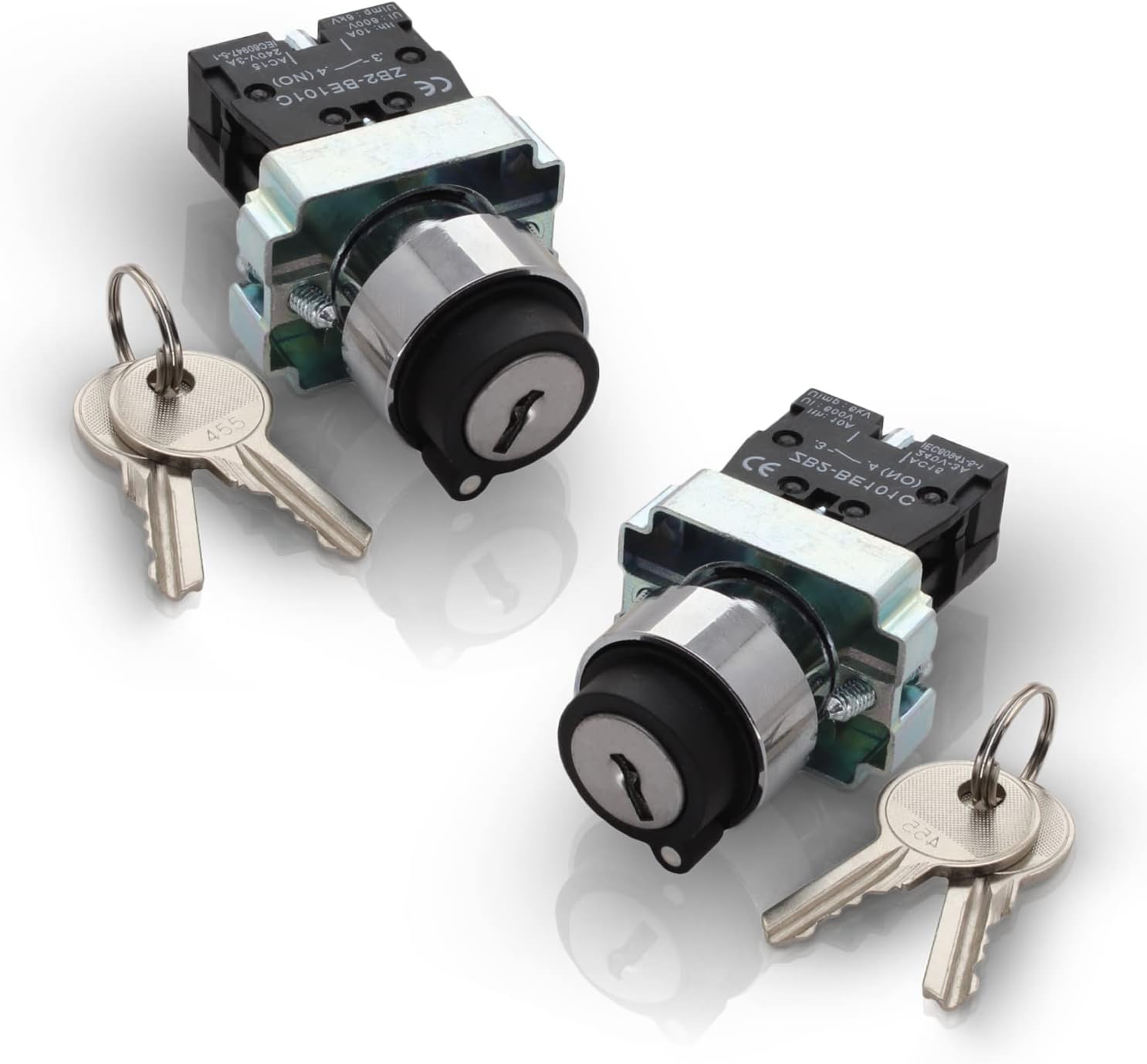 2 Position Maintained Selector Rotary Key Switch - Self-Lock Switch, 22mm Mounting Hole Size, 1NO Control Function, 415V Voltage and 10A Contact Current - XB2-BG21 Model (2 Pack)