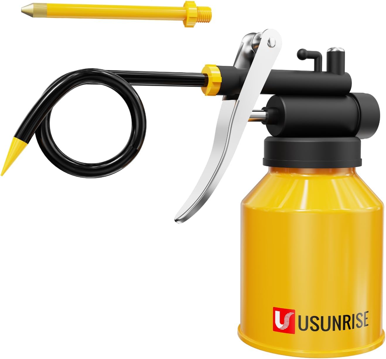 Metal Pumper Oiler Can,Oil Can Pump Oiler with 2 Spout for All Lubrication Need of Car, Bikes and Machines -8 oz.Yellow Capacity