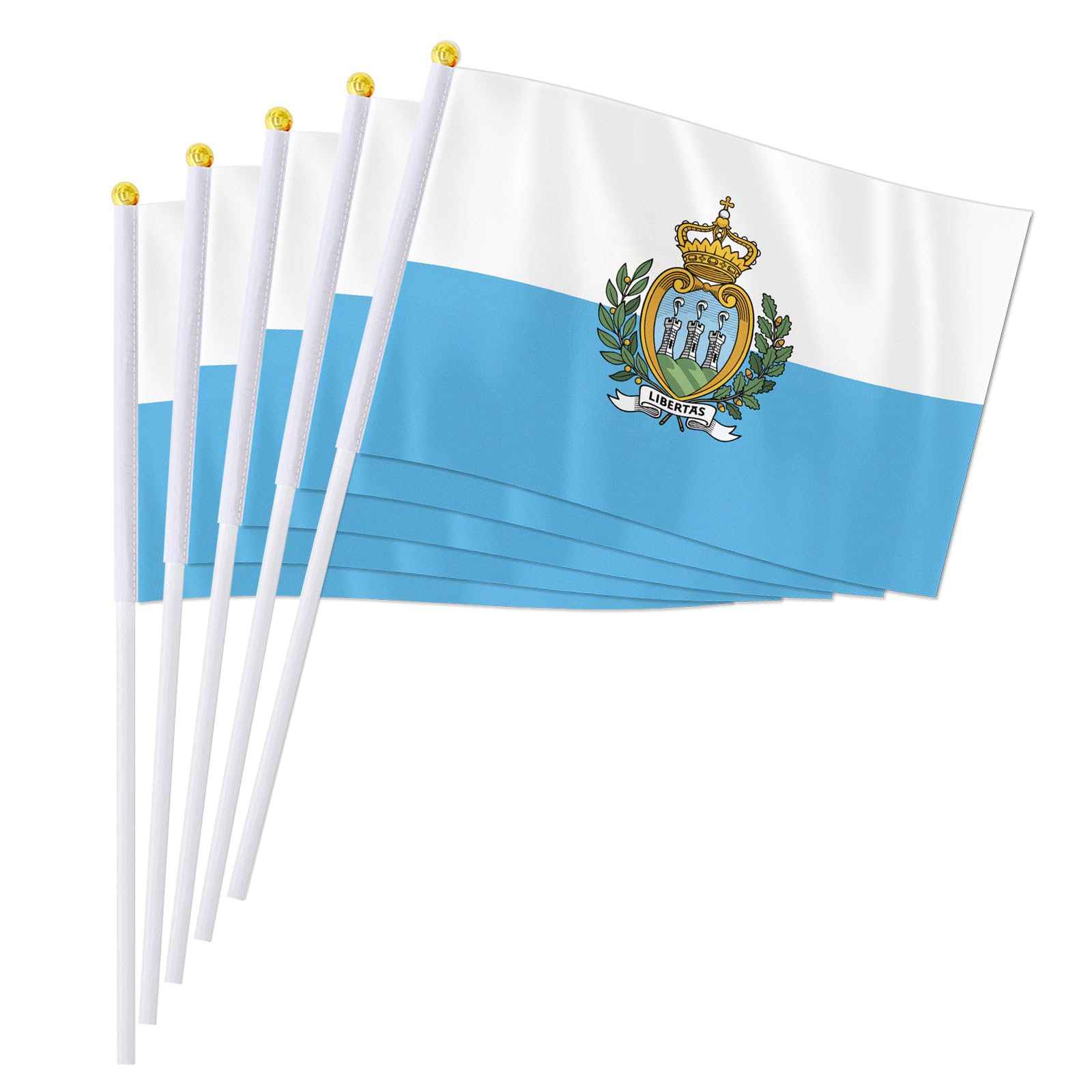 PTEROSAUR 100 Pack San Marino Handheld Flag, 5.5x8.2 Inch Sammarinese National Small Flags, The Republic of San Marino Hand Held Stick Waving Flag (100)