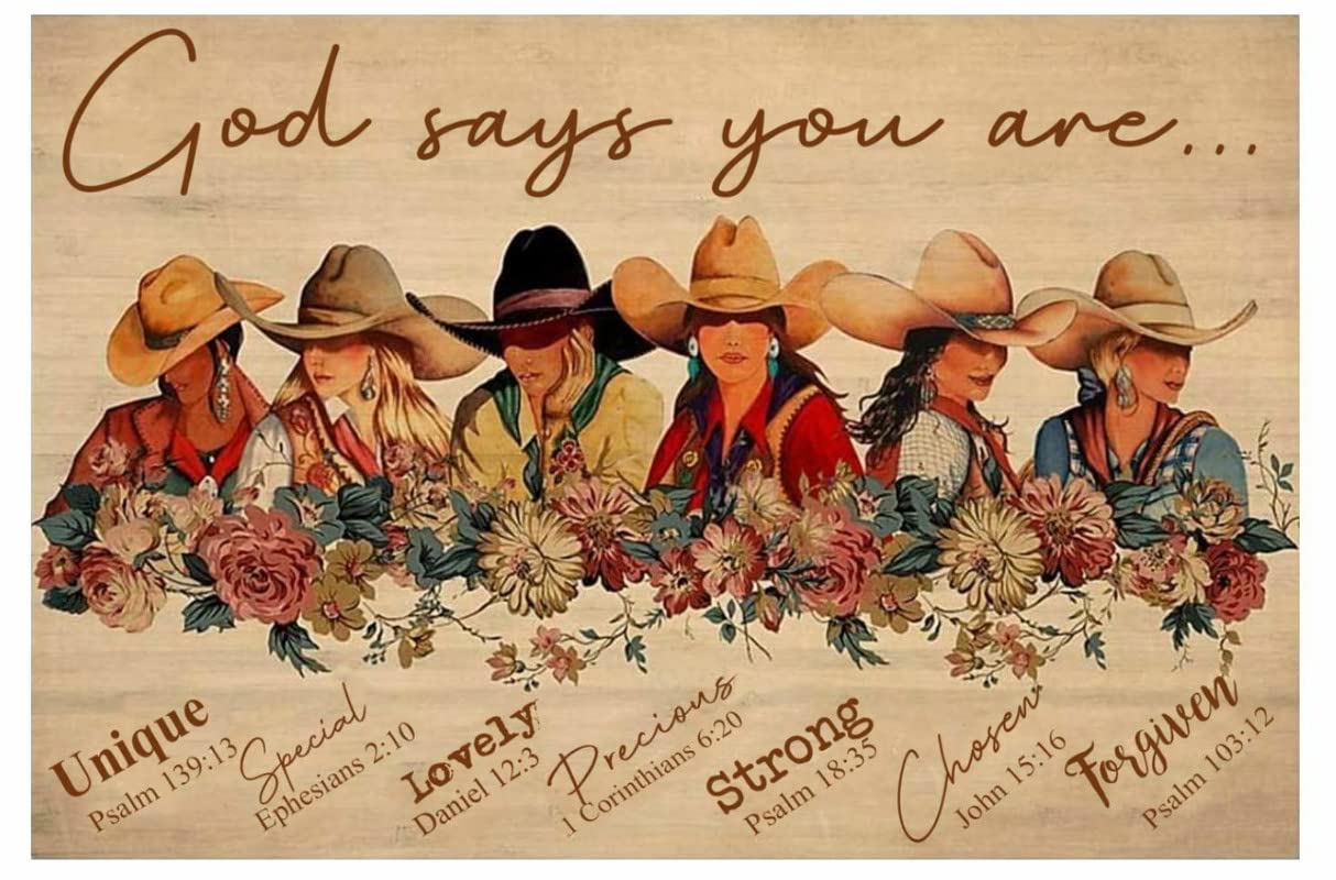 Ensound 12"x8" Cowgirl God Says You are Horizontal Poster Horse Lover Girl Vintage Art Tin Metal Sign Wall Art For Home Bathroom Decor