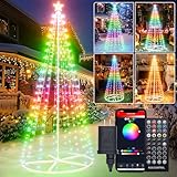 8ft Smart LED Christmas Cone Tree Light,Outdoor Lighted Christmas Tree 325 LED Lighted Artificial Tree with Star Topper, Remote APP Control, DIY Colors LED Light Show Tree for Outdoor Decorations