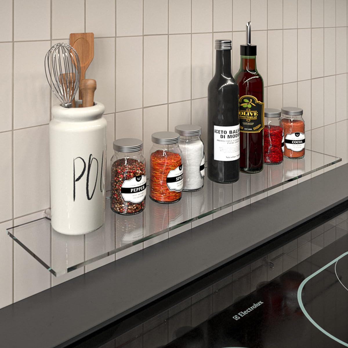 Mensola da parete in vetro ESG 6 mm 90 x 17,8 cm per bagno doccia con staffe in metallo trasparente