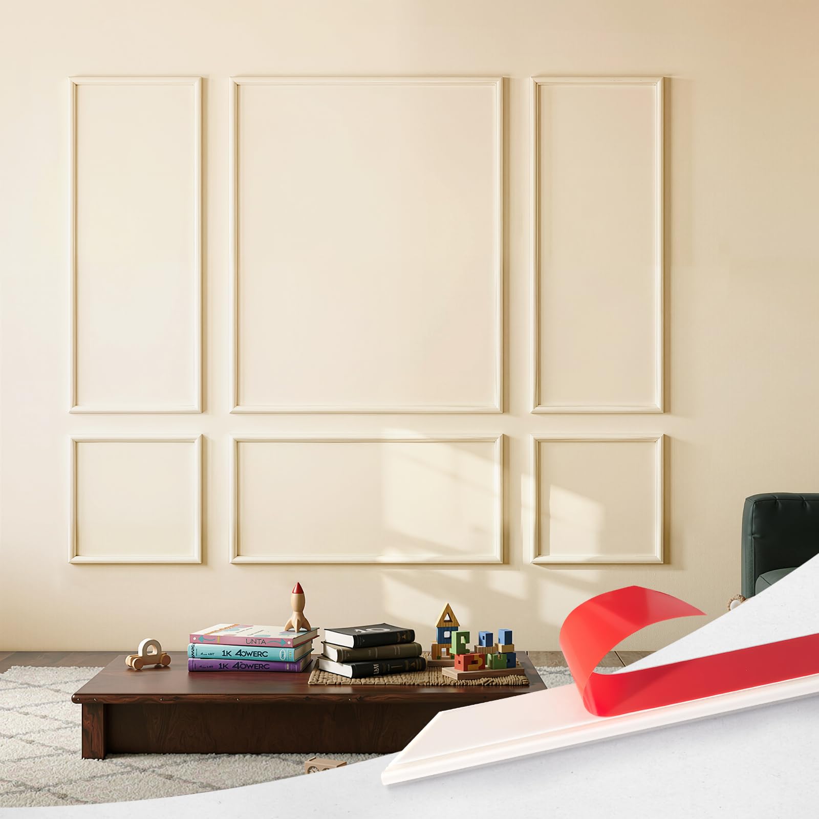 Upick Peel and Stick Wainscoting Pre-Cut Wall Molding Kit, 23"x56", 6-Frame