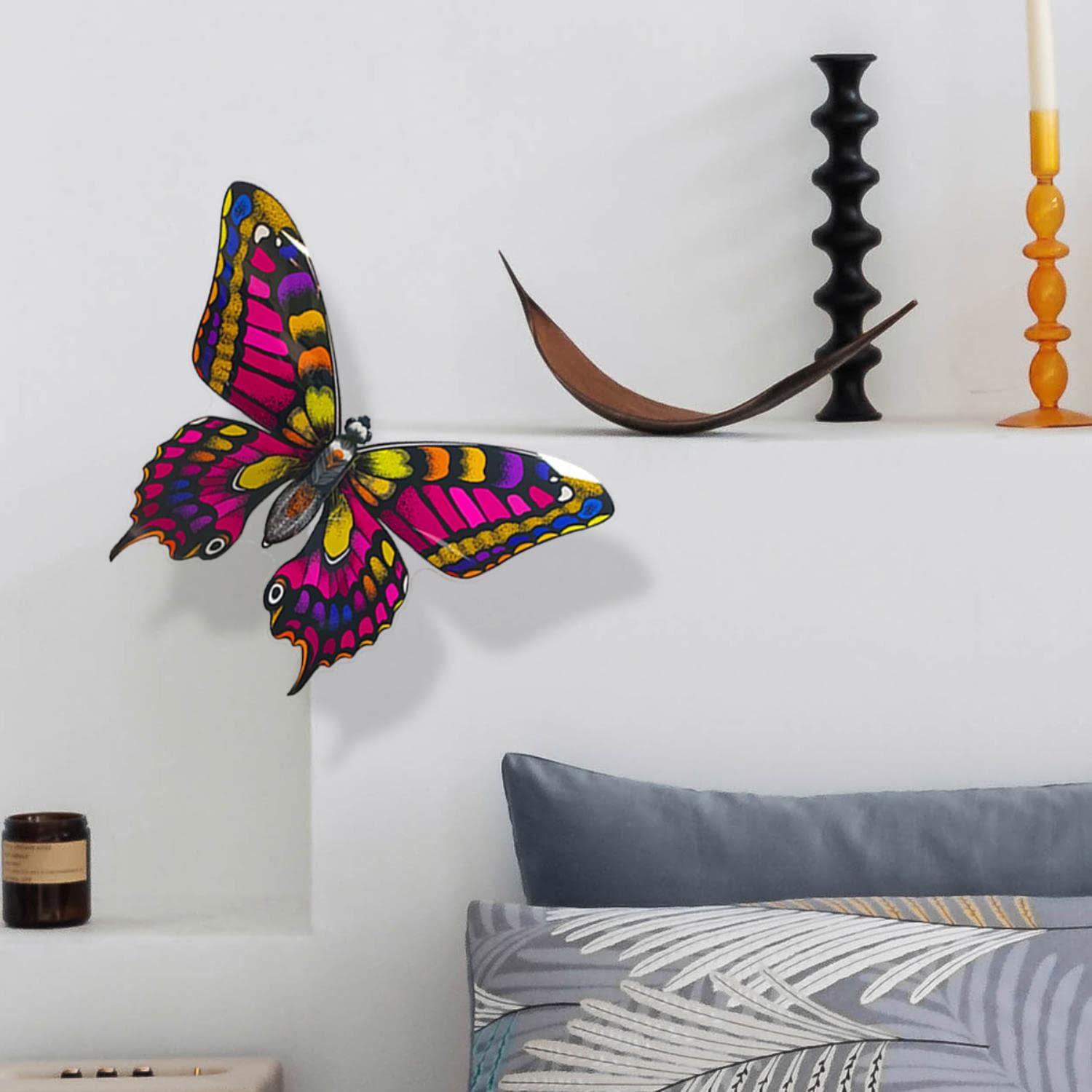 JJJee YH203-Q 3D Stereo Large Size Butterfly Wall Sticker Living Room Bedroom Decorative Wall Stickers Creative self-Adhesive Wall Painting 34 * 25cm