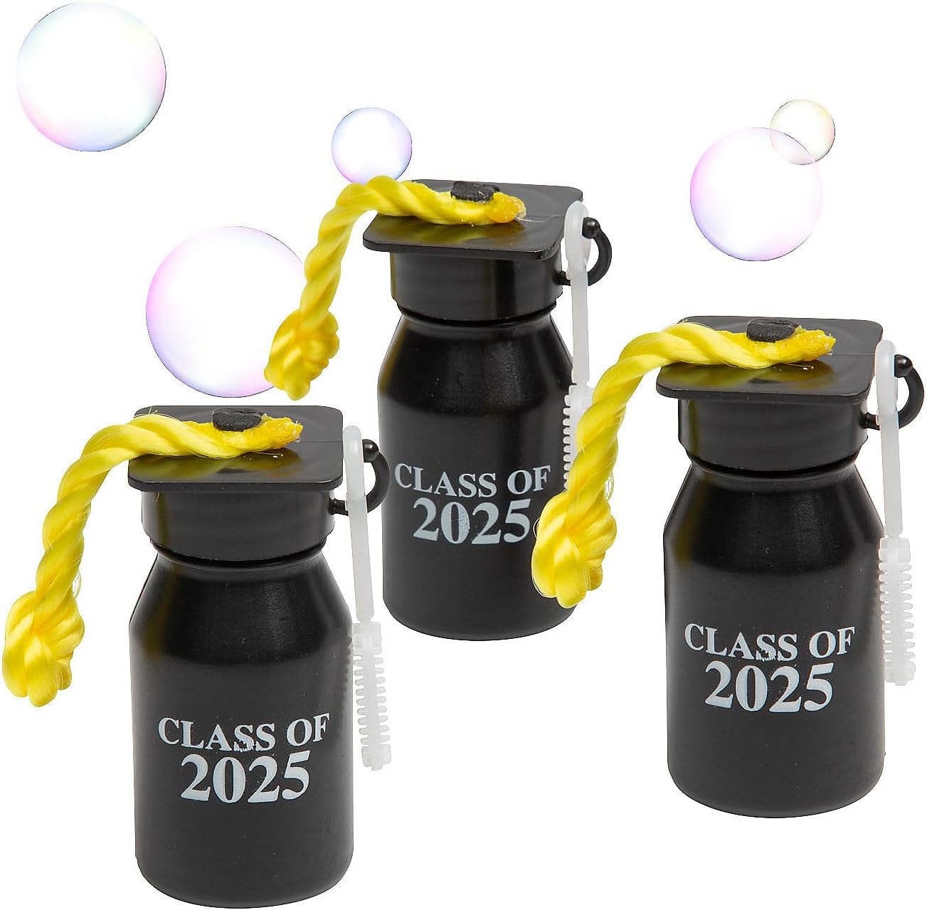 Fun Express 2 1/4" Graduation Class of 2025 Plastic Bubble Bottles - 12 Pieces