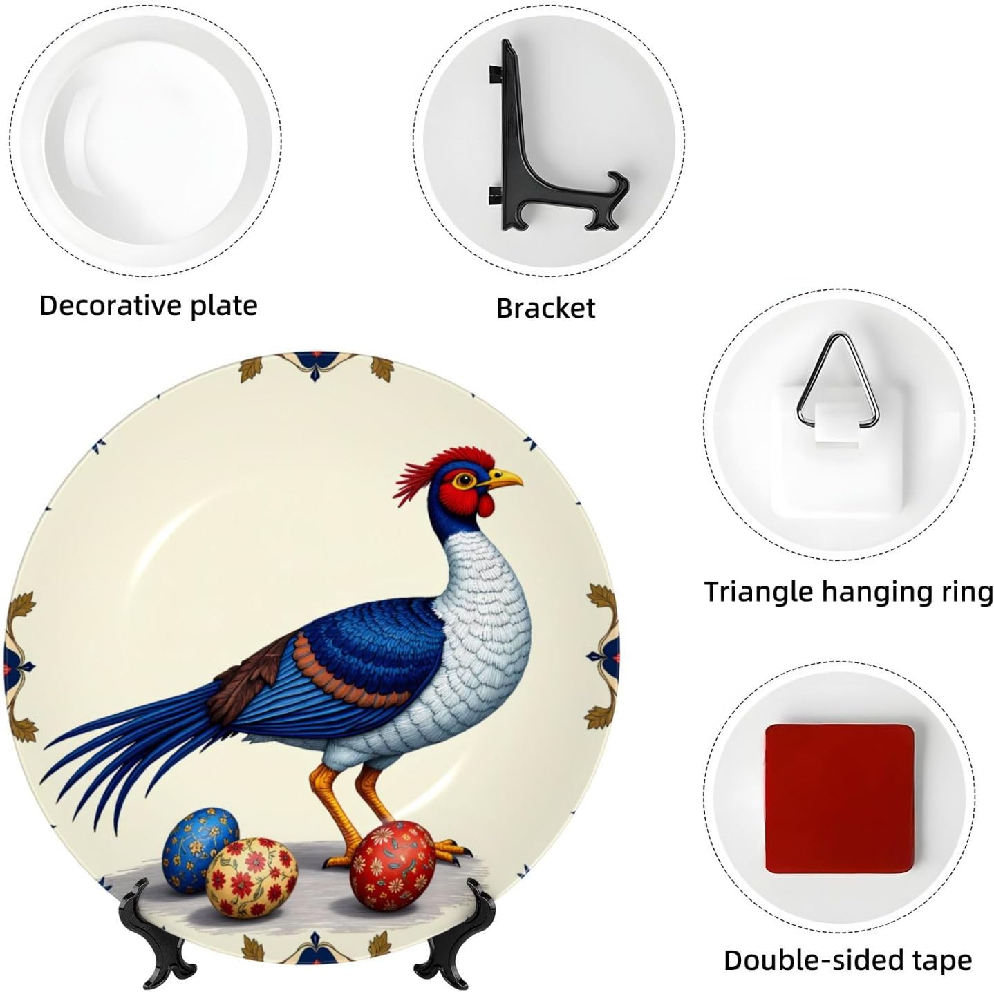 Easter Classic Style Ceramic Plate Display Decorative Plate With Stand Wall Hanging Plate For Home Decor 10 Inch