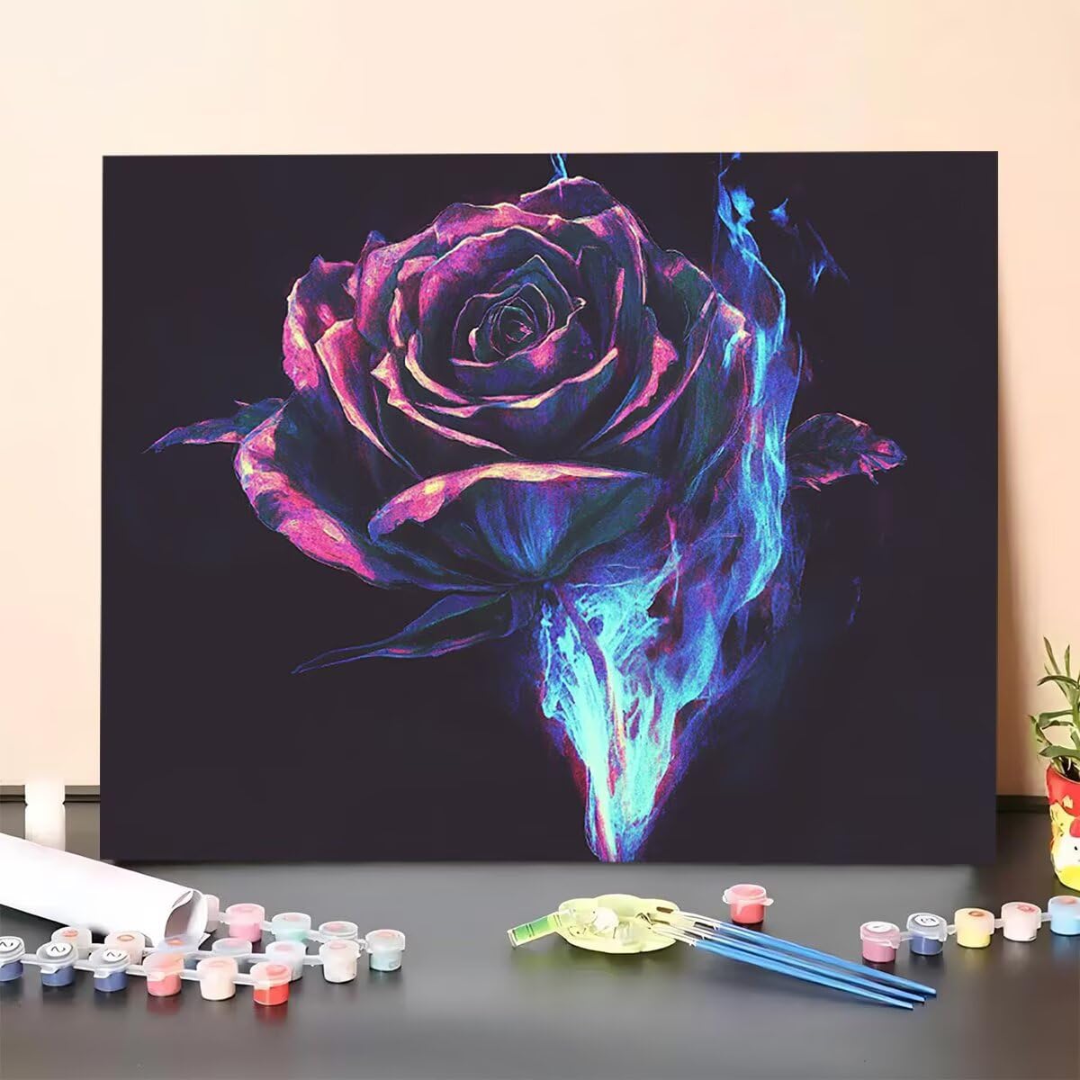 Blume Dipingere con i Numeri Rosa Dipingere con i Numeri per Adulti Bambini Principianti, Fai da te Paint by Numbers Kit Artigianato Hobby Adulti, La Decora la Casa Regalo 80 x 110, Senza Cornice XK-G