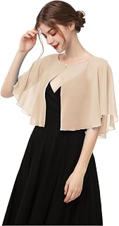 Chiffon Capelet Women's Soft capes Shawls and Wraps for Evening Dress Wedding Cape Cover Up, Champagne, One Size