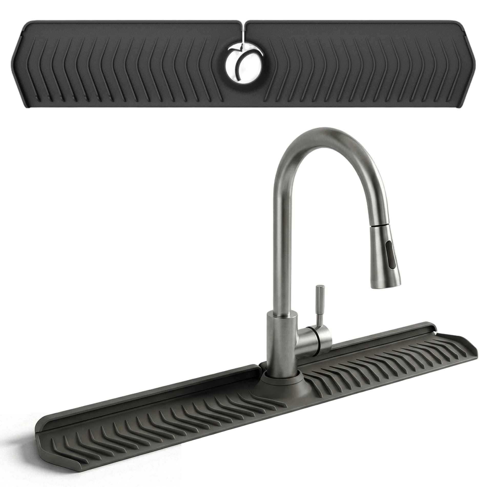 Licsaliwe Black Foldable Silicone Sink Splash Guard 30", Sink Faucet Mat With Adjustable Lock Splash Guard For Kitchen Behind Faucet,