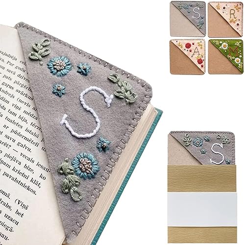 Miniatura 7 de Marcapáginas de esquina bordado a mano con 26 letras, triángulo de fieltro, hecho a mano, único, lindo bordado con letras de flores, accesorios para