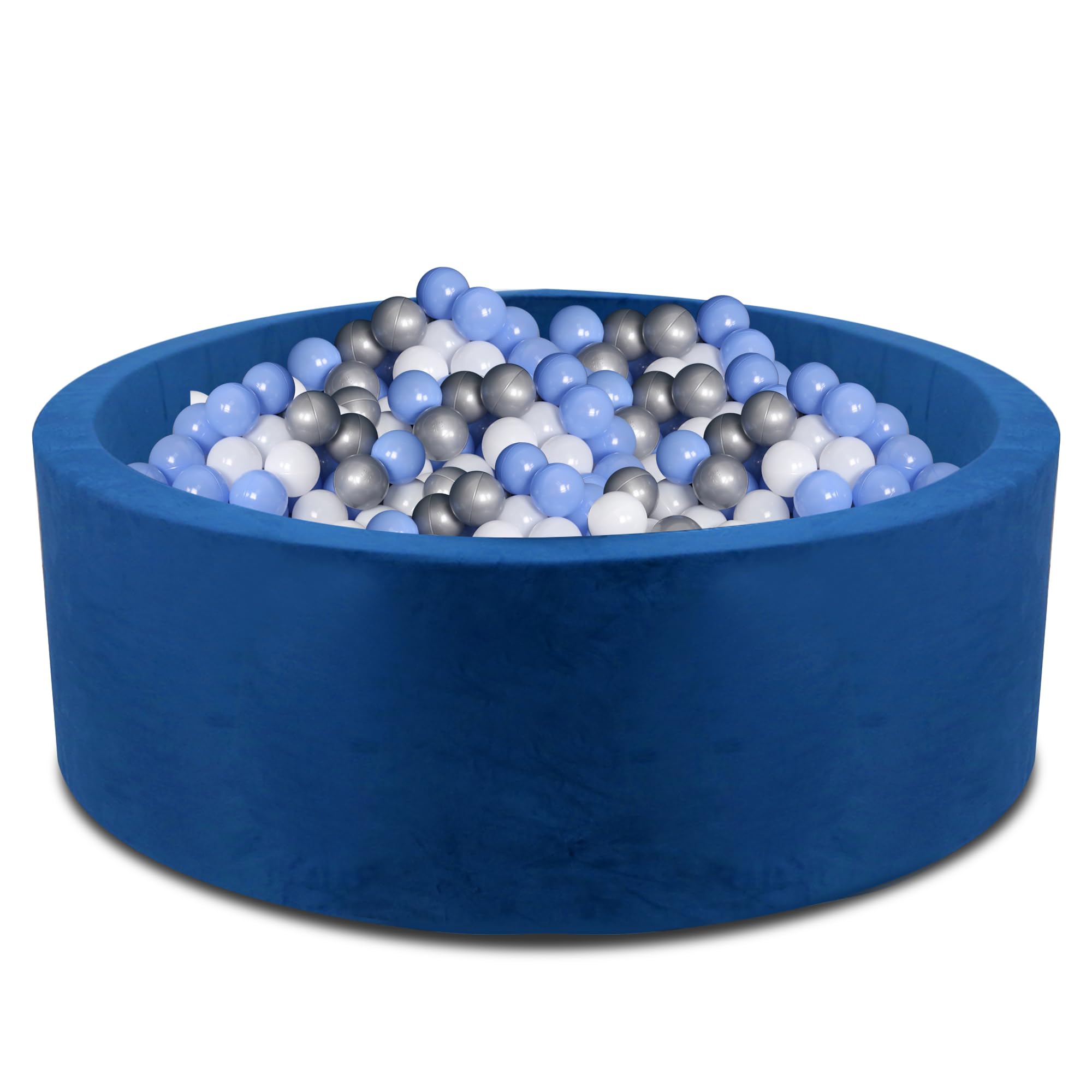 Little Nation Foam Ball Pit Deluxe – 90 cm Round Ball Pit for Baby & Toddlers, Soft Play Set & Baby Playpen with Removable Microsuede Cover, Machine Washable (Blue)